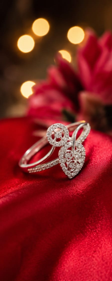 Silver Floral Zircon Statement Ring