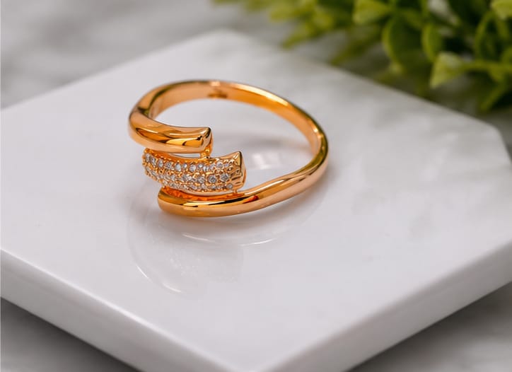 Rose Gold Open Bypass CZ Pavé Ring