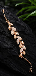 Rose Gold CZ Leaf Charm Bracelet