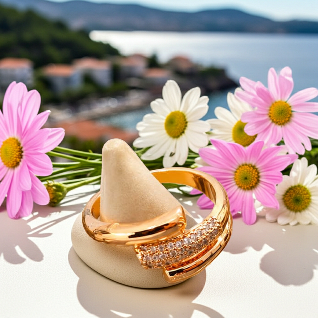 Gold Bold Pavé CZ Panel Ring