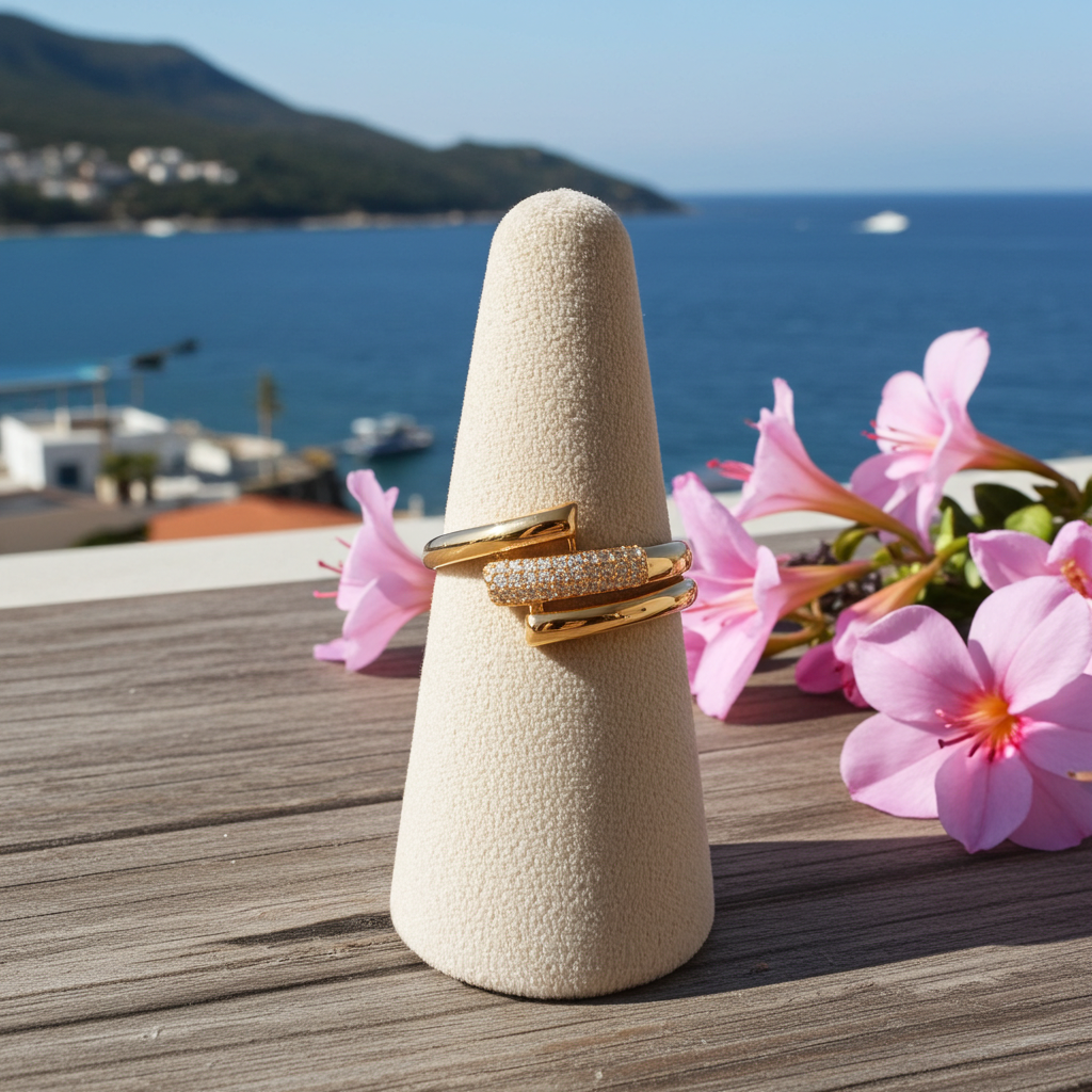 Gold Bold Pavé CZ Panel Ring