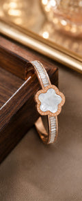 Rose Gold Mother of Pearl Clover Baguette CZ Bangle