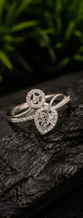 Silver CZ Wheel & Heart Leaf Ring