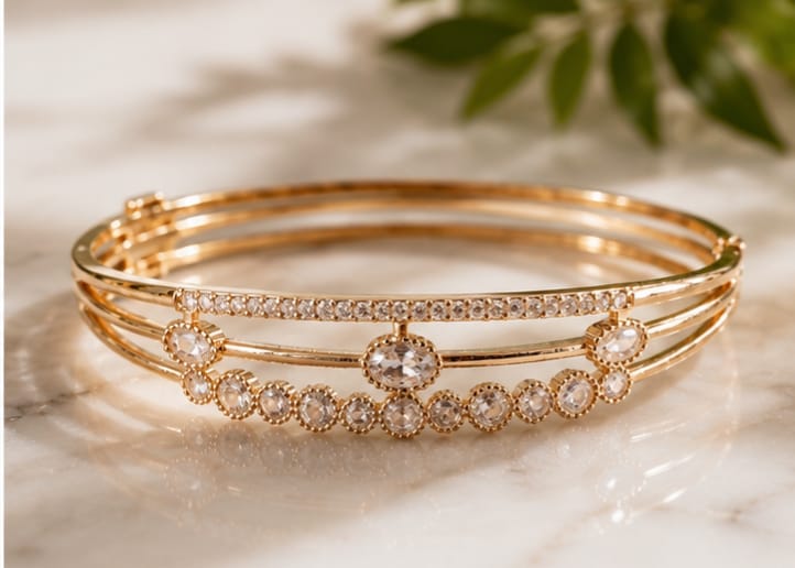 Gold Triple Layer Zircon Bangle Set