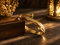 Gold Nail Cuff Bangle with Baguette CZ