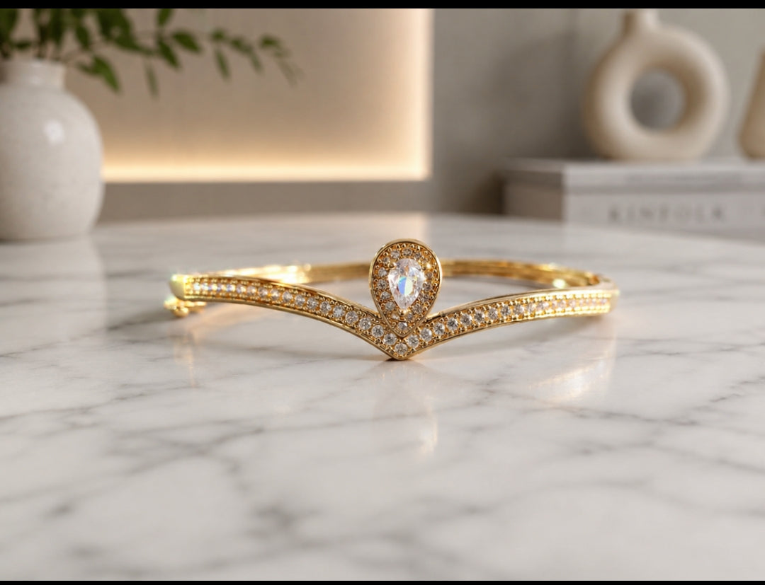 Gold Chevron Pear CZ Halo Bangle