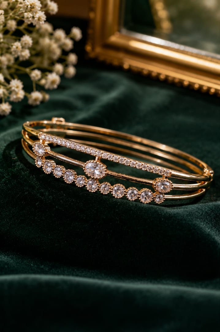 Gold Triple Band CZ Bangle
